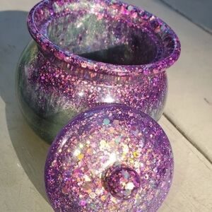 Cute little trinket jar with lid multi-color glitter Made from epoxy